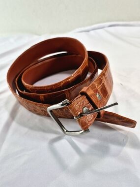 NWOT Genuine Crocodile Leather Belt - Cognac Whiskey Brown Adjustable Size OS